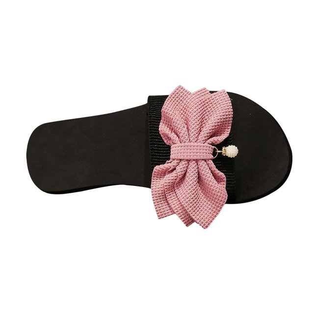 Sandales Plates d'Été pour Femmes à Bride Unique avec Strass et Perles Sandales pour Femmes Rose 41