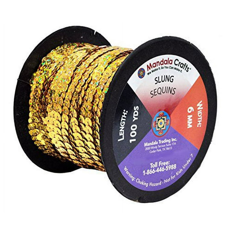 Mandala Crafts Flat Sequin Strip Trim on Strings for Crafts, Fringe, and  Sewing; Gold 6mm 100 Yard Roll 