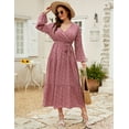 thumbnail image 3 of Women Long Long Sleeve Wrap V Neck Floral Printed Long Maxi Dress Plus Size, 3 of 8