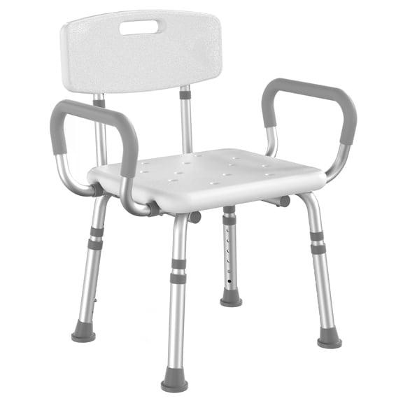 HOMLAND 500 lbs Heavy Duty Shower Chair with Arms and Backrest, 3-in-1 Customizable Bath Seat, Height Adjustable Medical Safety Bench for Seniors & Disabled - White