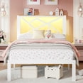 thumbnail image 4 of ChicZhiNest Twin Size Bed Frame with Wooden Storage Headboard & LED Lighting, USB Charging Station, Stable Metal Bed Frame, Noise Free Design, White, 4 of 8