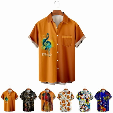 

LANLIN Music Festival Men s and Big Men s Casual Button Down Short Sleeve Shirts Funny Cheap Clothing Apparel for Boys 5-14 Years