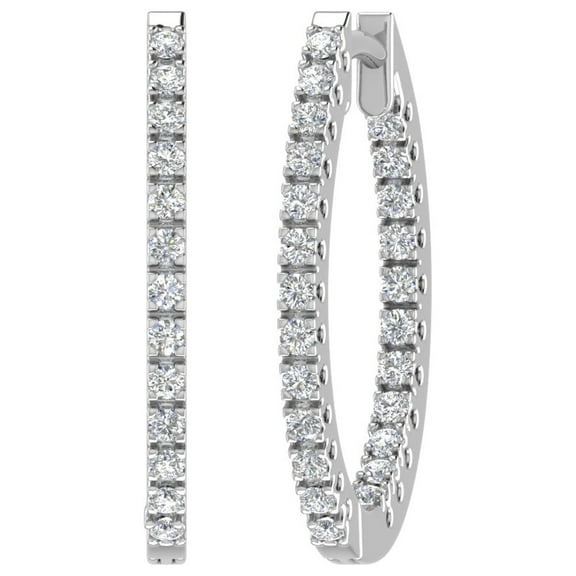 1 Carat Diamond Inside-out Hoop Earrings in 14k White Gold - IGI Certified (SI1-SI2 Clarity)