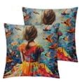 thumbnail image 2 of Acheng Women Art Decor Female Hold Red Wine Bottle Throw Pillow Cover Surrounded by Butterflies/Birds Pillow Covers American Dollar Pillow Cases Cushion Cover Couch Sofa Gift,2 Pcs White, 2 of 6