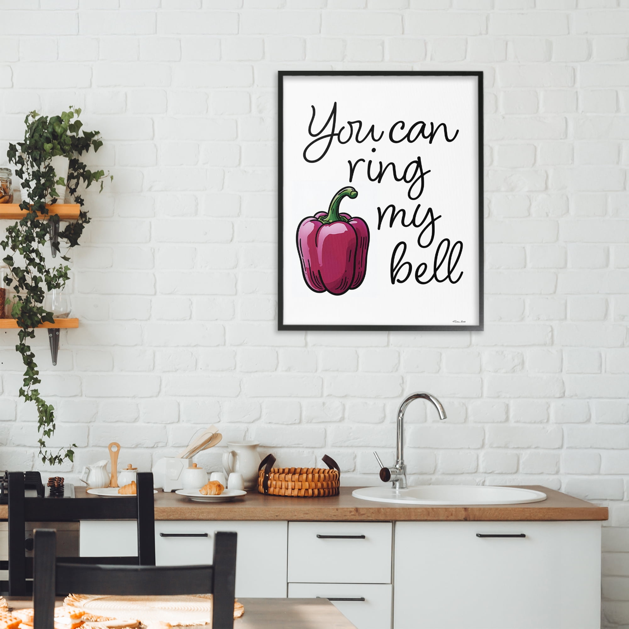 Stupell Industries Ring My Bell Pepper Black Framed Giclee Art, design by Susan Ball