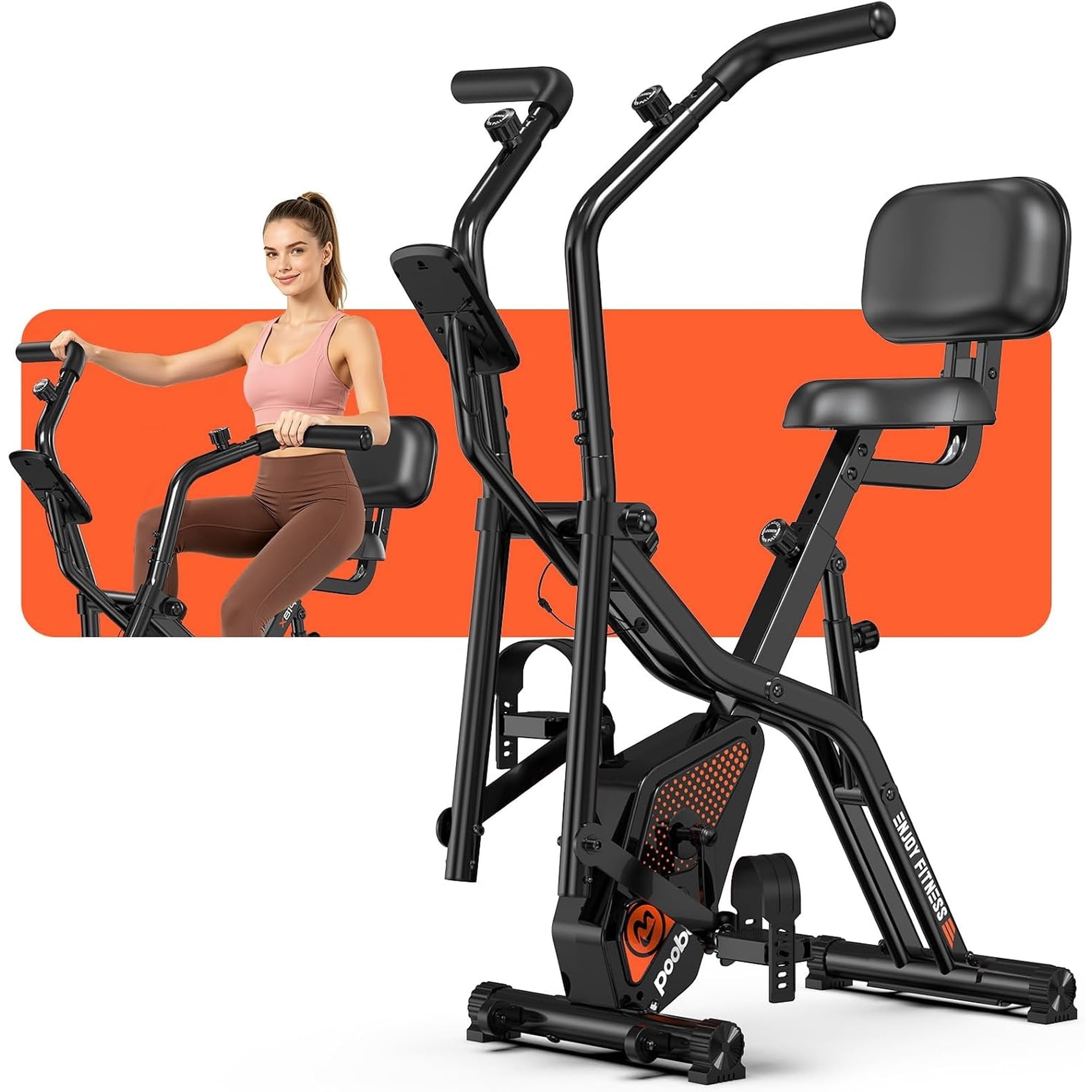 pooboo Folding Exercise Bike,Magnetic Cycling Bicycle with 8 Levels of Resistance for Home Indoor Cardio Workout with Adjustable Seat&Handrail, LCD monitor, 300lbs Capacity
