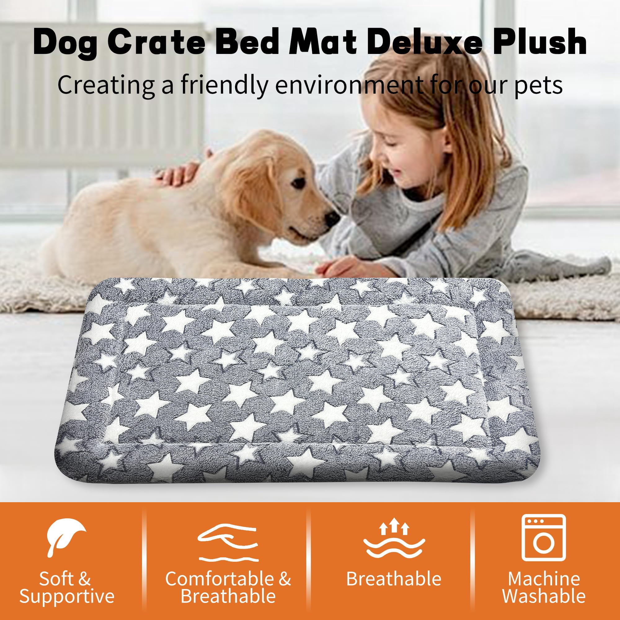 Orthopedic Pet Bed for Cats & Dogs, Washable Plush Mat with Non-Slip Bottom, Gray 30x20 Inch