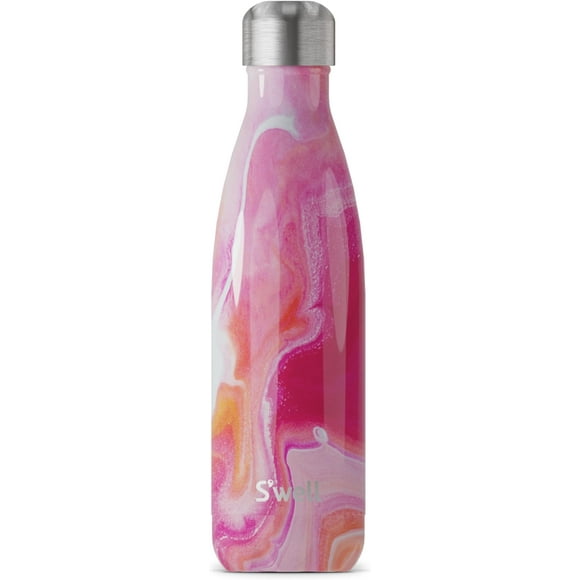 Botella de Agua Acero Inoxidable S'well, Recipientes con Aislamiento al vacío Triple Capa, Mantienen Bebidas Frías 36 horas y Calientes 18, Libre de BPA, Perfecta Viajar, Ágata Rosa, 500 ML