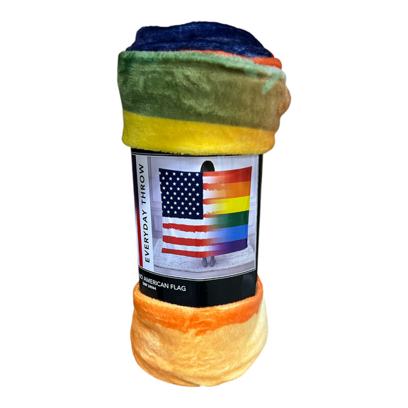 Patriotic Pride 50" x 60" Plush Throw Blanket - American Flag & Rainbow Design