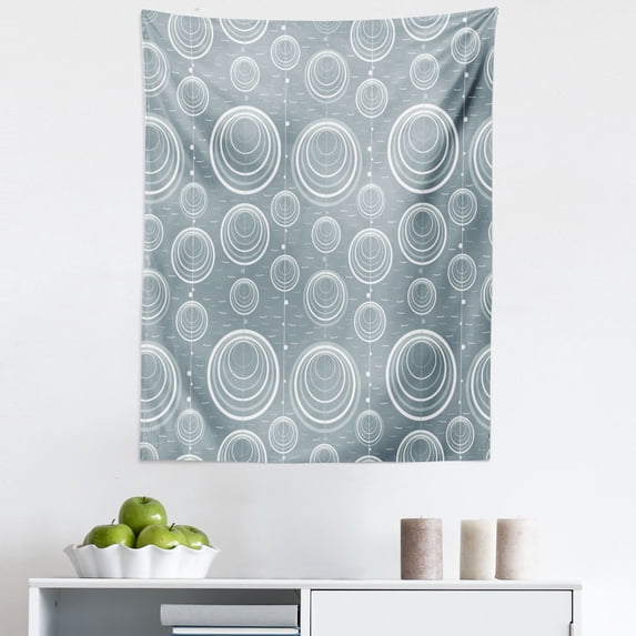 Geometric Tapestry, Inner Spirals Ellipse Forms with Wavy Horizontal Short Lines Abstract Modern, Fabric Wall Hanging Decor for Bedroom Living Room Dorm, 5 Sizes, Blue Grey Dust, by Ambesonne