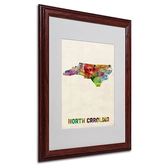 Trademark Fine Art "North Carolina Map" Matted Framed Art by Michael Tompsett, Wood Frame