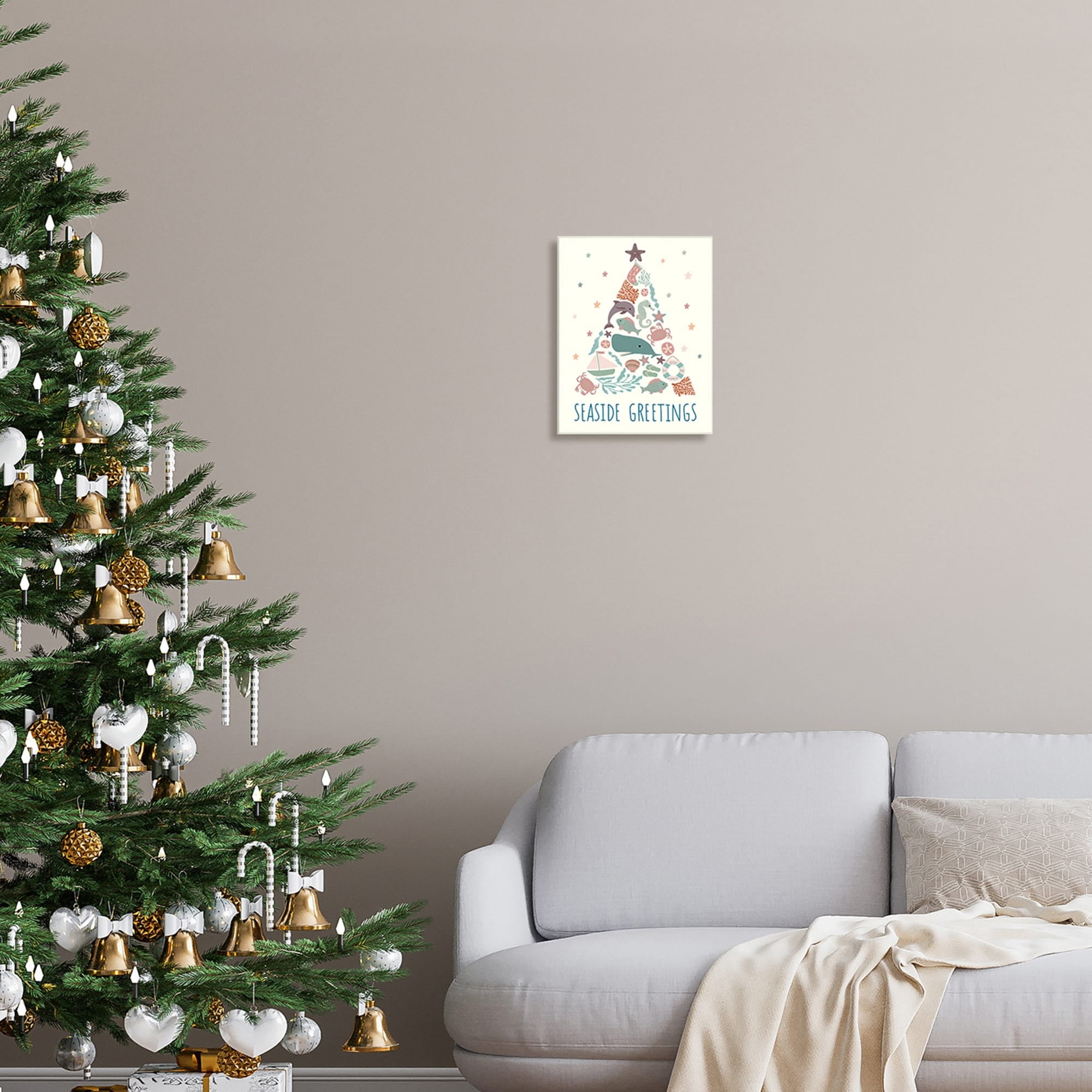 Seaside Greetings Aquatic Animals Botanicals Christmas Tree Coastal Graphic Art Unframed Art Print Wall Art