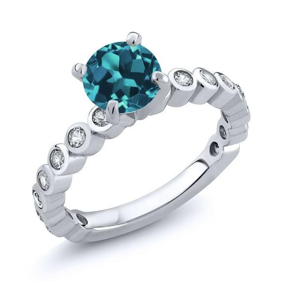 Gem Stone King 2.34 Ct Round London Blue Topaz White Created Sapphire 925 Sterling Silver Ring (Size 9)