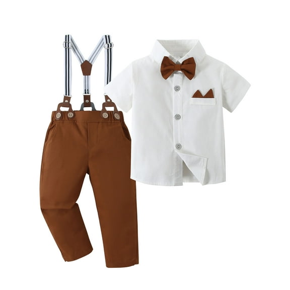 CARETOO Boy Clothes Set Toddler Formal Dress Shirt Bowtie Suspender Pants Wedding Party1-5 Years