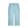 thumbnail image 4 of Guluxicc Linen Capris for Men Button Elastic Waist Pants Relaxed Fit Cropped Vacation Casual Beach Trousers with Pockets, 4 of 5