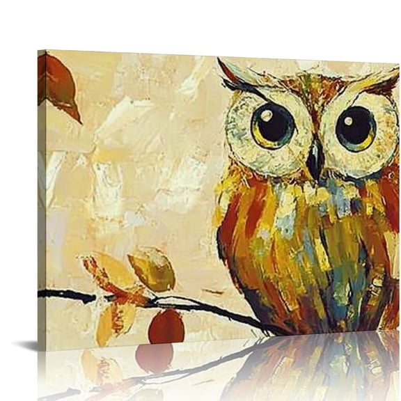 FCXZI Funny Owl Canvas Wall Art Cute Animal Pictures Artwork Vintage Bird Prints for Living Room Bedroom Kid's Room Decoration Modern Wall Decor Ready to Hang 16x12in