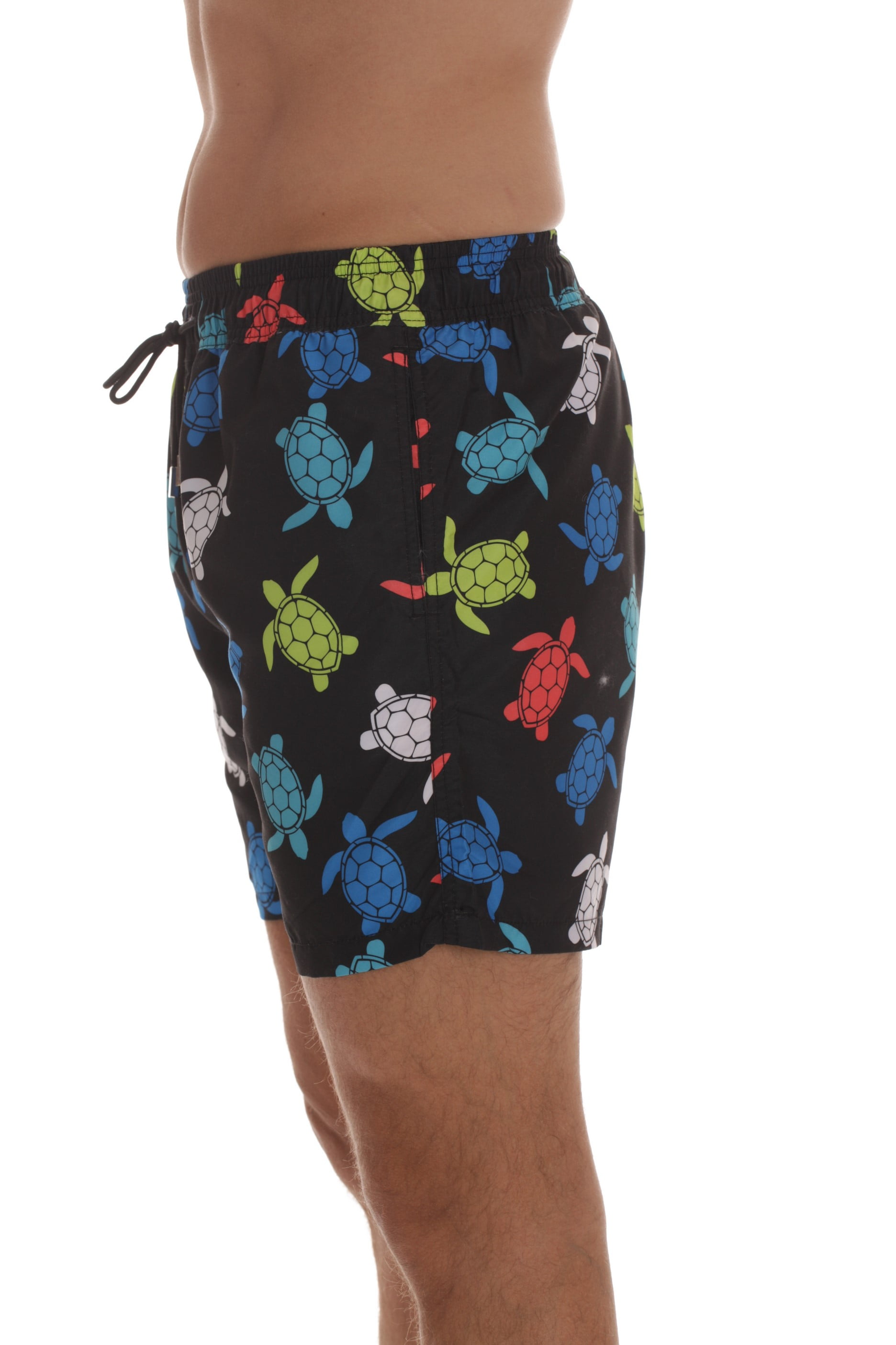 Whiskey and Oak Men’s Swimming Trunks Shorts with Pockets Quick Dry Bathing Suit (Black - Bright Turtles, Small)
