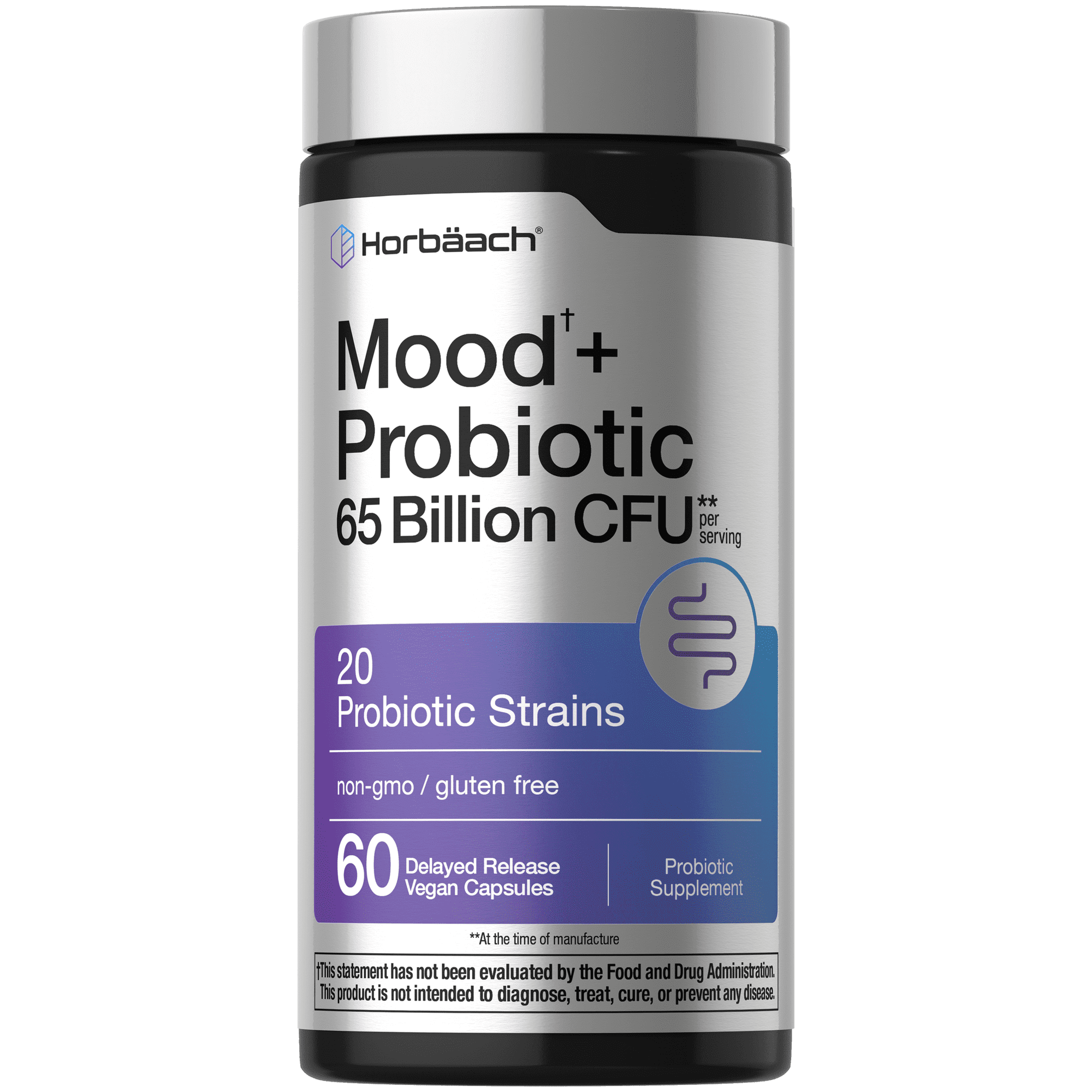 Mood Probiotics for Women and Men | 65 Billion CFU | 60 Capsules | 20 Probiotic Strains with Prebiotic | by Horbäach