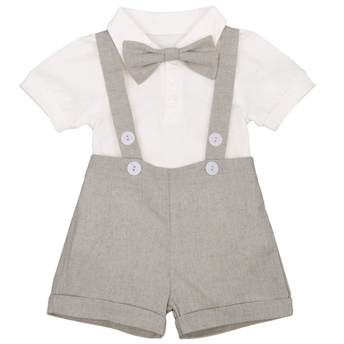 FYMNSI Baby Boy Linen Christening Baptism Outfit Blessing Formal Suit Gentleman Short Sleeve Tuxedo Clothes 6-12 Months Gray