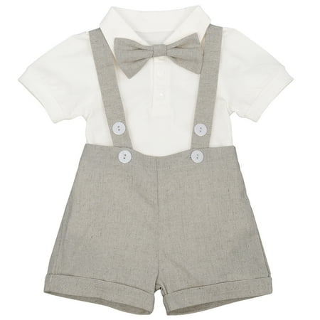 

IBTOM CASTLE Baby Boys Formal 1st Birthday Gentleman Outfits Wedding Suit Romper+Suspender Short Pants+Bow Tie Baptism Clothes Set 3-Piece
