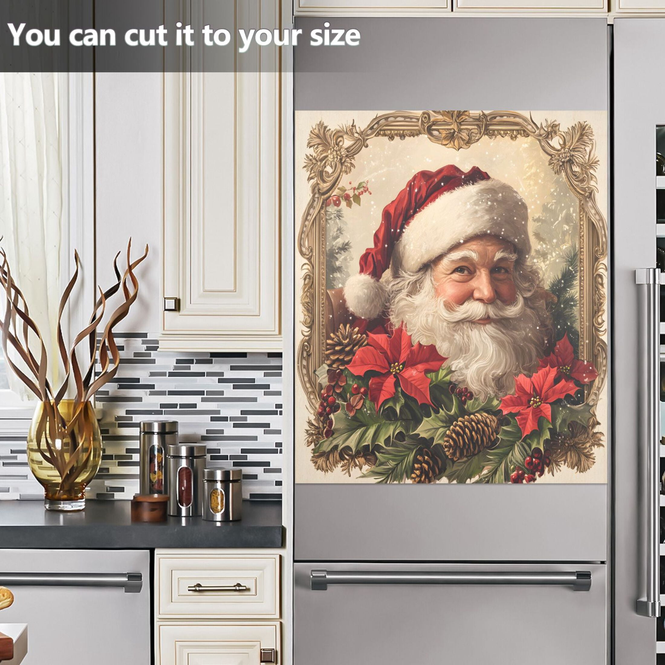 Ryvnso Vintage Santa Claus Poinsettia Dishwasher Magnetic Refrigerator Magnet Cover Kitchen Home Decorative 23"x26"