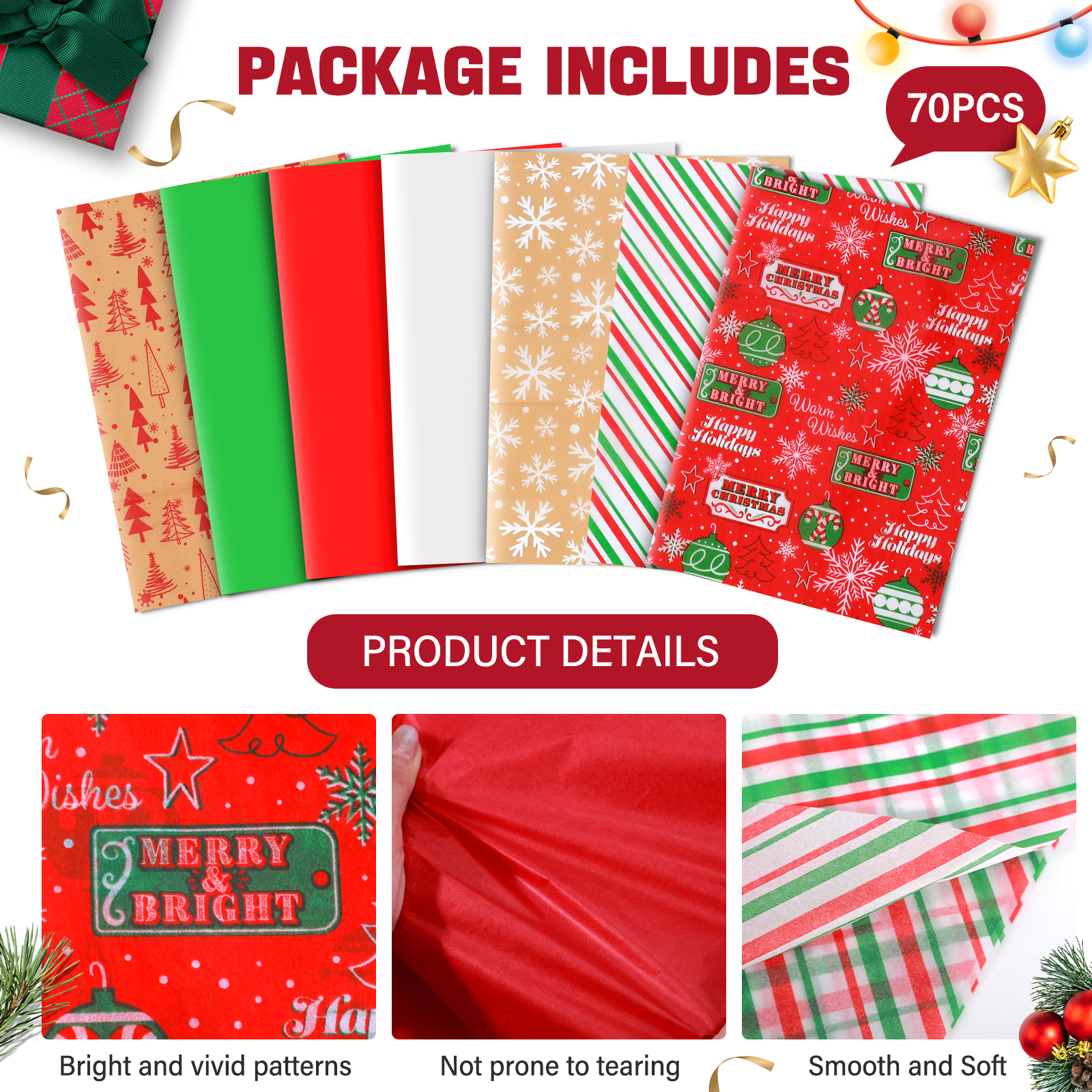 Ayieyill 70-Sheet Christmas Tissue Paper Assortment photo 2