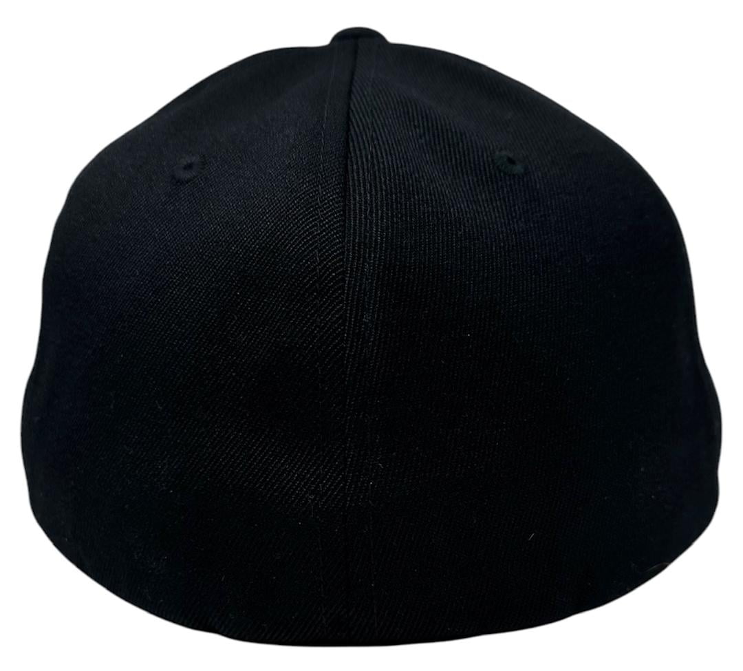 Honda Racing Men's Hat Embroidered Wing FlexFit Fitted Wool Blend Flat Bill Cap (Small/Medium, Black)