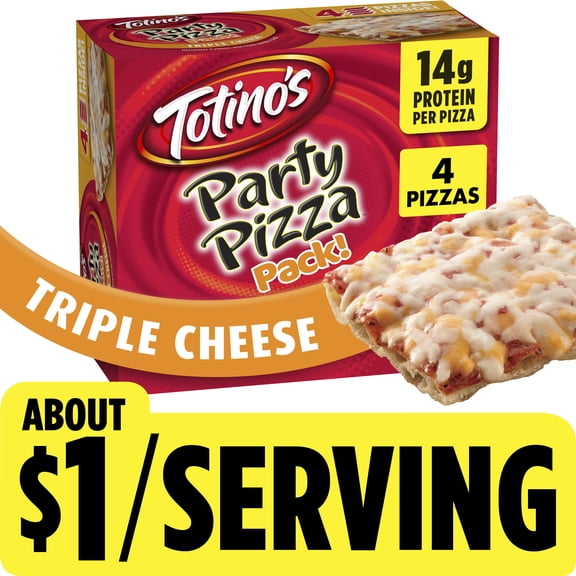 Totino's Party Pizza Pack, Triple Cheese, Frozen Pizza, Frozen Snacks, 4 Count, 39.2 oz