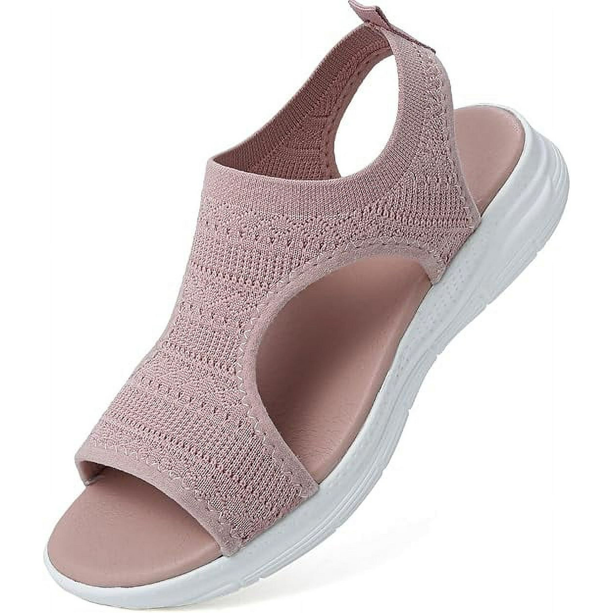 Summer Washable Slingback Orthopedic Slide Sport Sandals Thick Bottom Fish Mouth Sandals Comfy Sports Knit Sandals Mesh Platform Soft Sole Casual