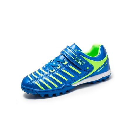 

Oucaili Girls & Boys Sports Fold-resistant Magic Tape Football Shoes Outdoor Lightweight Comfort Training Shoe Breathable Soccer Cleats Blue-Green 2.5Y
