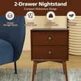 thumbnail image 4 of Costway 2PCS Nightstand Mid-Century End Side Table 2 Drawer Rubber Wood Legs Living Room, 4 of 9