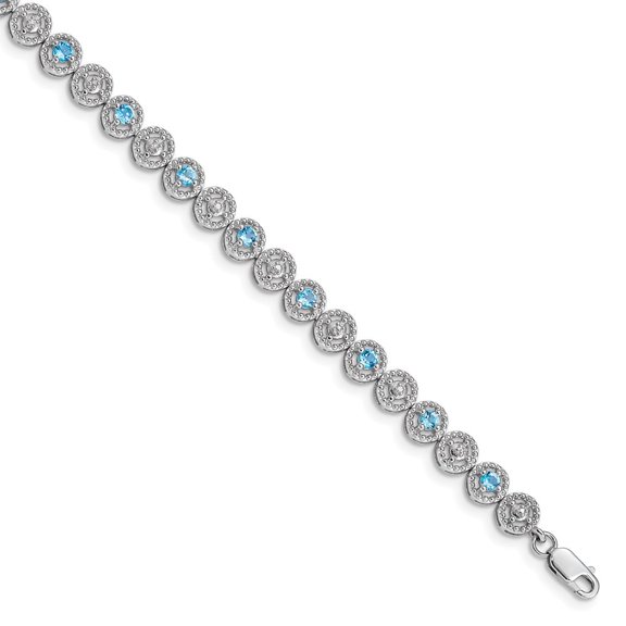 Auriga Fine Jewelry 925 Sterling Silver Rhodium Plated Blue Topaz Diamond Bracelet 7 inch for Women(L- 7inch, W- 5mm)
