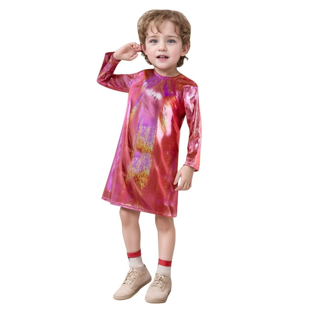 SXcggal One Robe à Paillettes Fines pour Enfants Manches Longues Col Rond Robe Droite Respirante Mignonne Décontractée Robe Fille