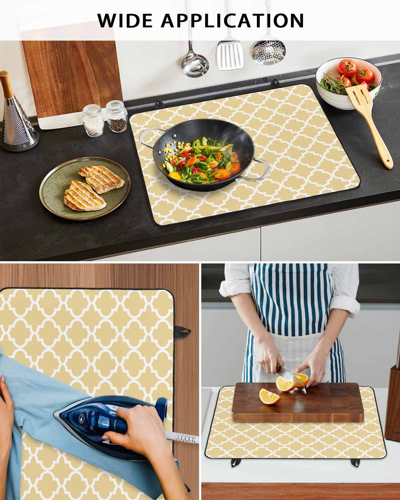 nqOlkjepod Large Induction Cooktop Protector Mat 36"x21", Yellow Moroccon Stove Top Covers for Electric Stove, Farmhouse Minimalist Ethnic Geometric Stove Burner Cover Mats, Glass Top Stove Cover