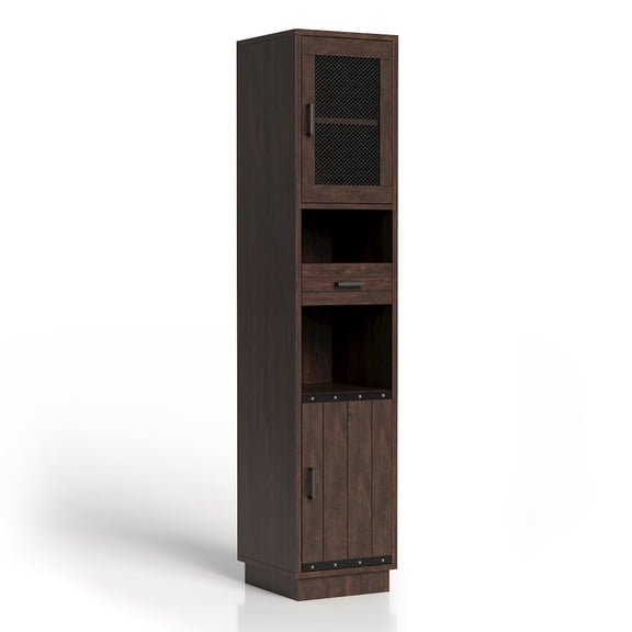 ENITIAL STAR Jax Wood Multimedia Storage Tower Cabinet in Vintage Walnut