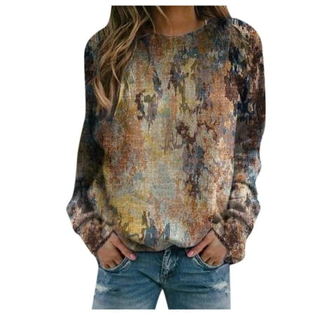 

Women s Casual Print Sweatshirts Plus Sizel Crewneck Long Sleeve T-Shirts Loose Blouse