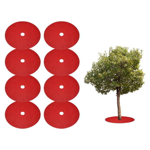 Uxcell 8pcs Tree Mulch Ring 20.5 Inch Non-Woven Round Tree Protector Weed Barrier Mat Plant Cover Rings for Weed Grass Control Root Protection, Red
