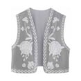thumbnail image 1 of CEHVOM Women Vintage Embroidered Vest Tops Linen Cropped Sleeveless Floral Cardigans Fashion Vests Clearance, 1 of 3