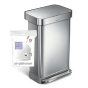 simplehuman Code M Custom Fit Drawstring Trash Bags, 60 Count, 45 Liter / 12 Gallon, White