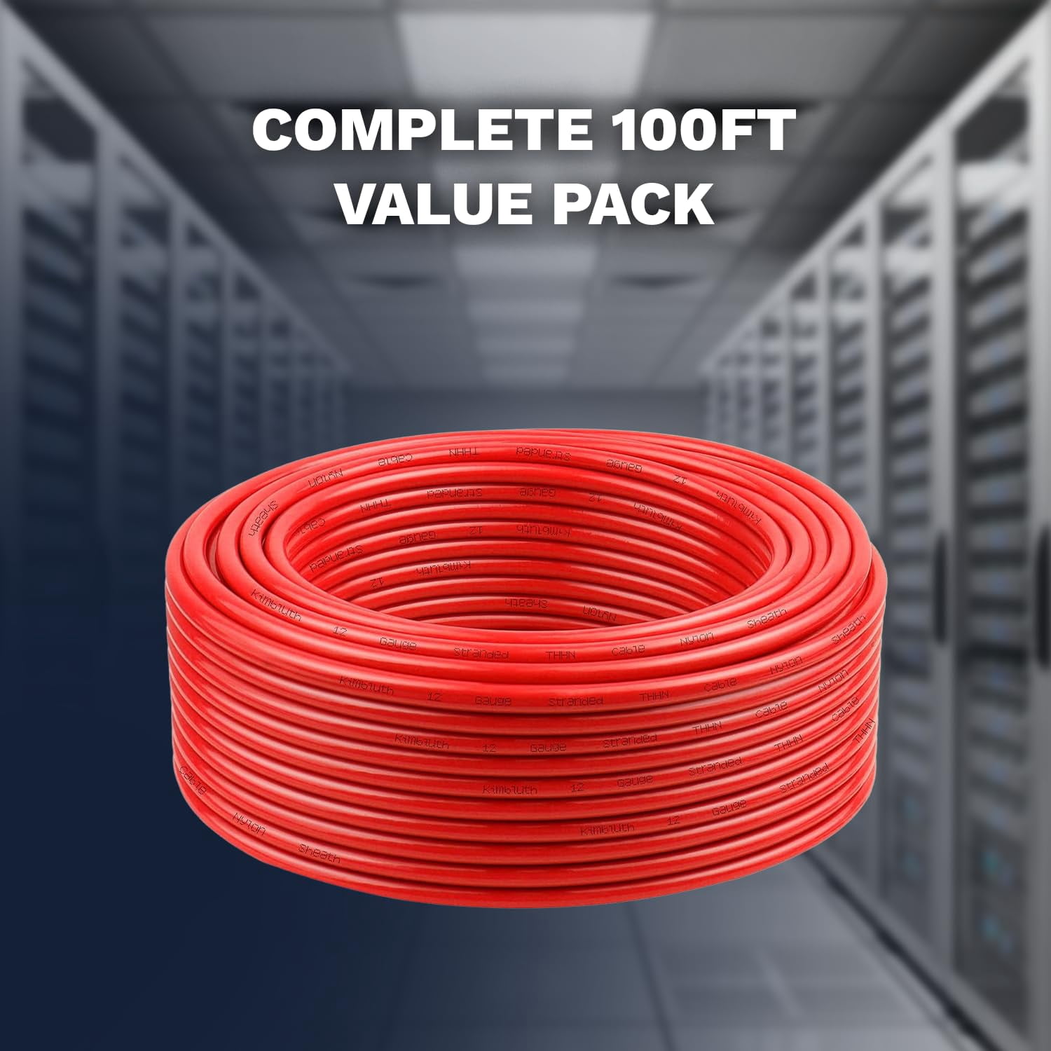 12 AWG THHN Stranded Copper Electrical Building Wire with Nylon Jacket PVC Insulation - 100Ft Red