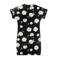 thumbnail image 5 of Xoenoiee Girl's Trendy Daisy Flower Print Casual Tee Dress Short Sleeve V-neck Kids T Shirt Dress, Black, Size 5-6 Years, 5 of 6