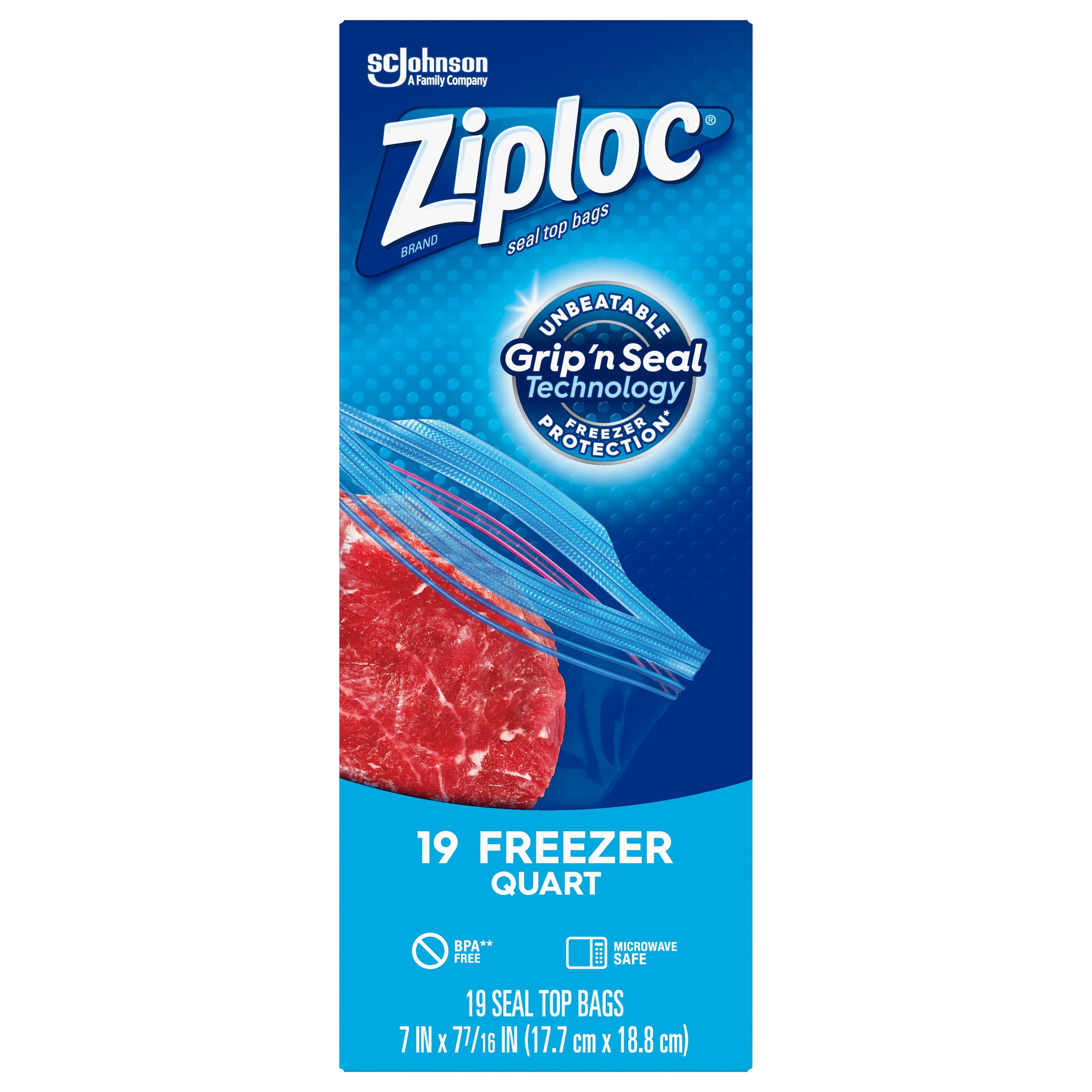 Ziploc® Brand Freezer Bags with Grip 'n Seal Technology, Quart, 19