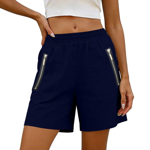 Hurxie Women's Hiking Cargo Shorts Quick Dry Lightweight Athletic Outdoor Shorts for Workout with Zipper Pockets Navy,M