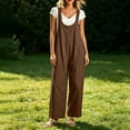thumbnail image 7 of Women Solid Adjustable Strap Overalls Jumpsuit, Wide Leg Loose Casual Bib Pants with Side Pockets Brown L(L), 7 of 7