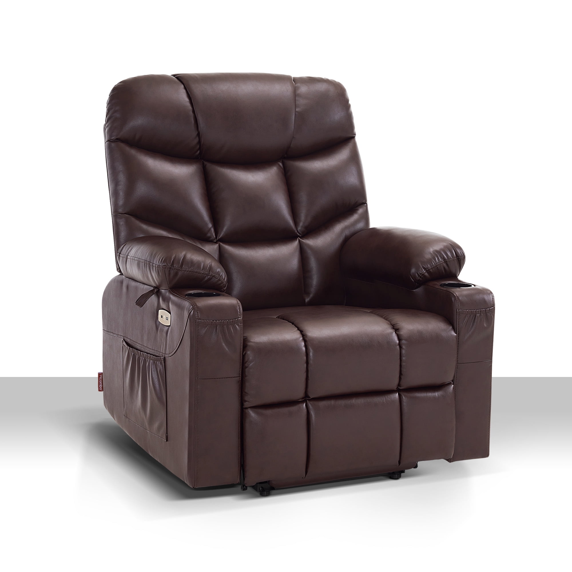 MCombo Power Lift Recliner Chair with Extended Footrest for Elderly, Faux Leather(Dark Brown)