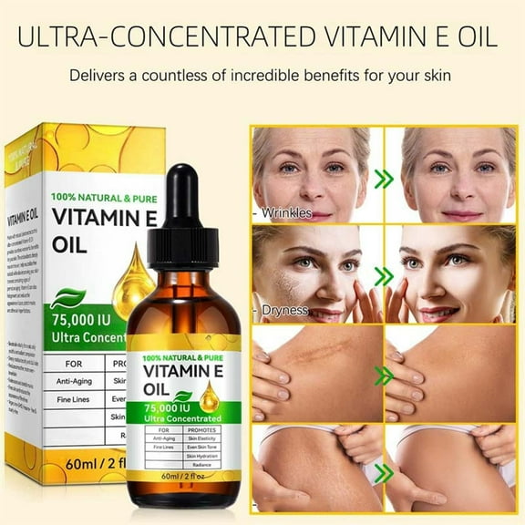 HYLLai 60ml Vitamin E Oil for Face & Body, Deep Moisturizing Dry Skin Treatment, Anti-Aging Facial Oil with Antioxidants, Reduces Wrinkles & Fine Lines, Repairing & Soothing Skincare 60ml