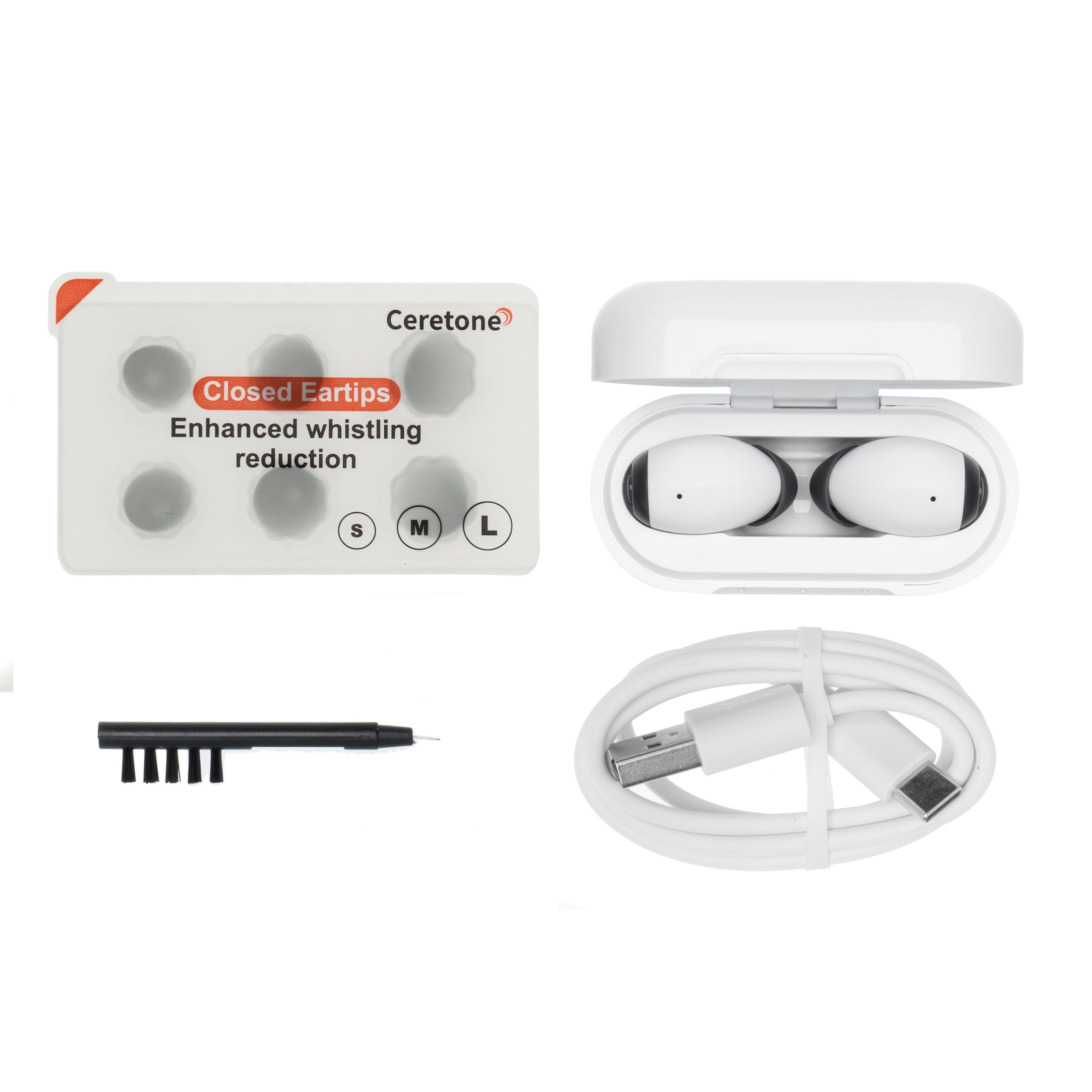 Ceretone Style Discreet Cleared OTC ITE Hearing Aids Advanced Model with Wide Dynamic Range Compression and Adaptive Feedback Cancellation Universal Fit 1 Pair Video Guide Customer Support