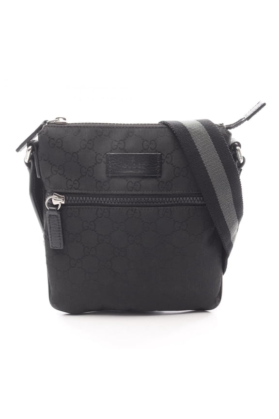 Pre-Owned Gucci GG pattern shoulder bag, nylon and leather, black, for men women,... (Good)