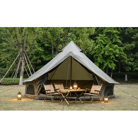 Waterproof Wind‑Resistant Teepee Tent with Mesh Windows & Stove Jack Vent, Pyramid Style Outdoor Camping Shelter for Backyard, Hiking & Festival