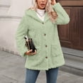 thumbnail image 6 of Tusihei Women's Collared Hooded Long Sleeve Fuzzy Coat Warm Button Down Cardigan Outerwear Casual Fall Winter Solid Sweater Jacket, Green L, 6 of 8